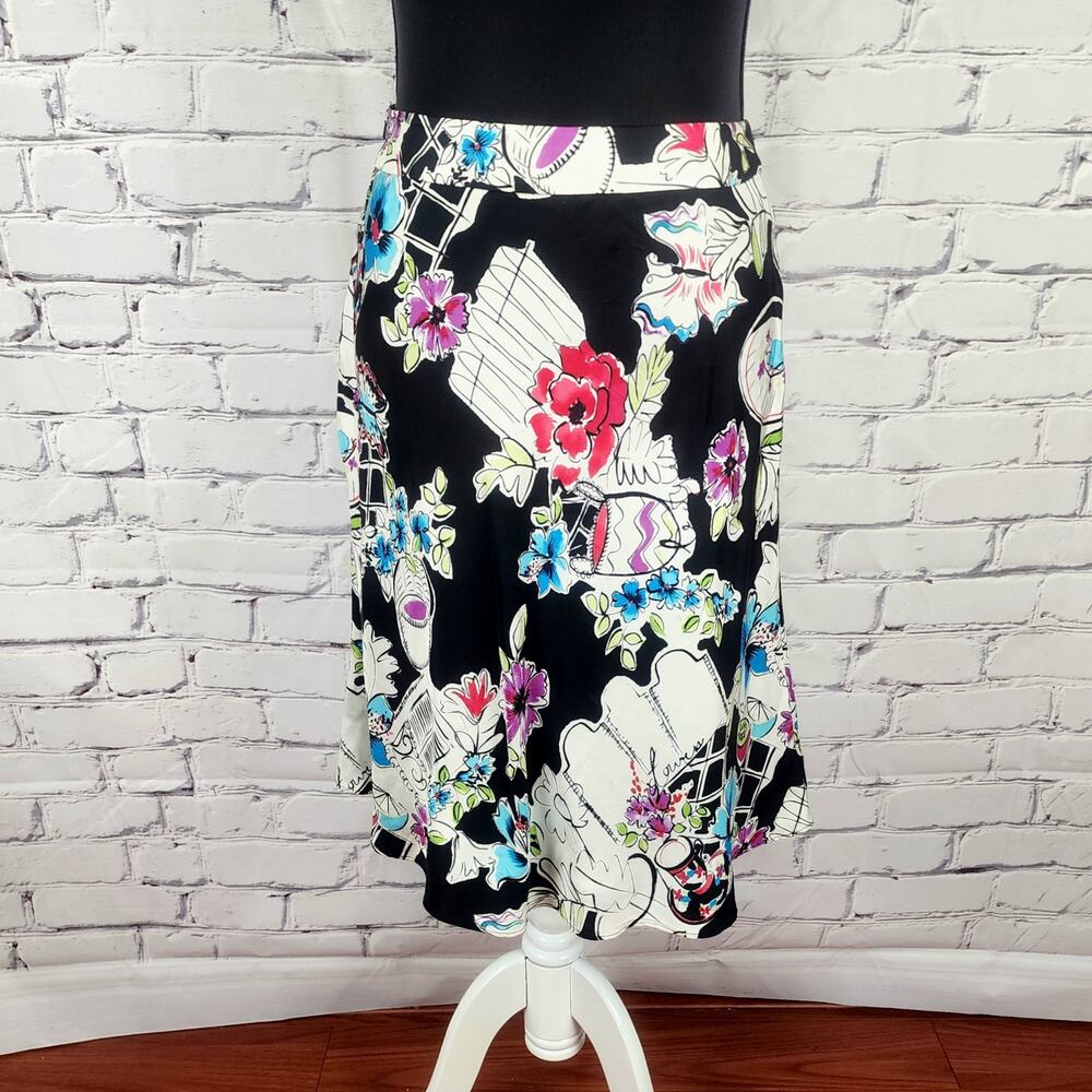 Valerie Stevens 100% Silk Multicolored Floral Lined A-Line Flared Skirt Size 12